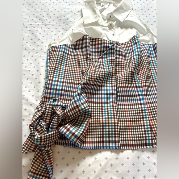 New York & Company Multicolor Plaid Halter Blouse - Picture 4 of 9